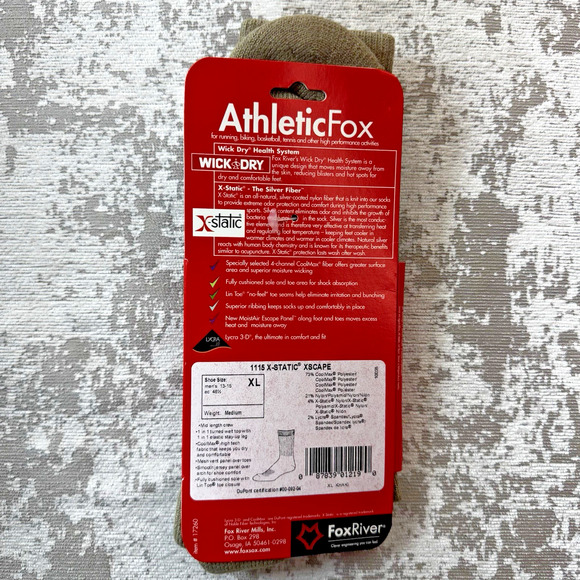 Khaki ATHLETIC FOX Wick & Dry Crew Socks Mens XL FOX RIVER MILLS CoolMax - Picture 2 of 4